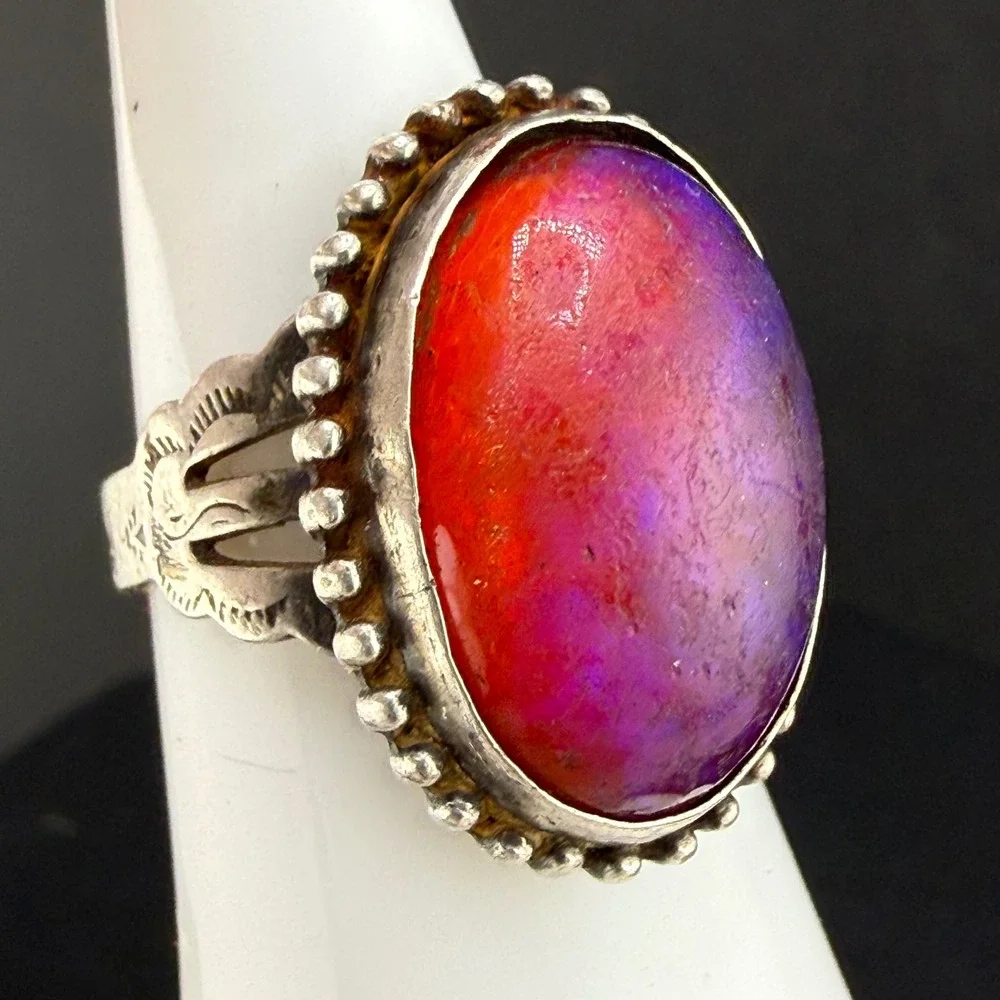 Vintage Ring Dragons Breath Sterling Silver Fred Harvey Era Purple Red Size 7